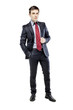 young attractive business man in black suite on white background