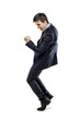 young attractive business man in black suite on white background