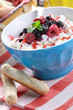 Photo: Cottage cheese in blue bowl Cottage cheese in blue bowl