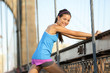 Runner stretching and running, Brooklyn, New York