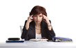 businesswoman sitting on a table and tear hair