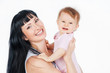 Mom and baby, on a gray background
