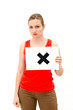 young woman with board NO