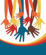 Large group of happy hands with copy space.