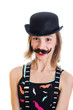 happy girl with fake mustache