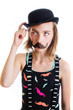 confused girl with mustache
