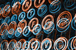 Neon typewriter keys close up