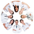 Low angle view of diverse group of doctors