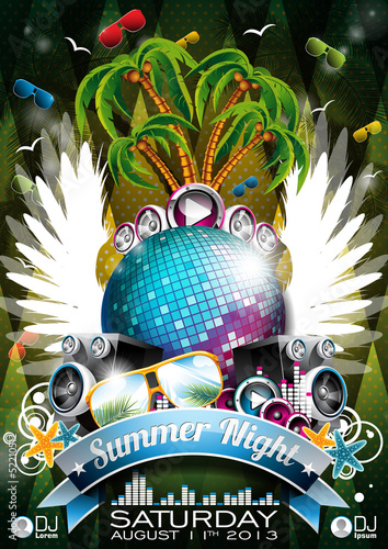 Vector: Vector Summer Beach Party Flyer with disco ball Vector Summer Beach Party Flyer with disco ball