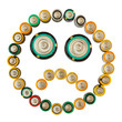 Sad emoticon made from batteries isolated