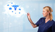 Young doctor with abstract cloud and medical icons