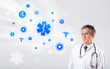 Doctor with blue medical icons