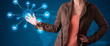 Woman pressing virtual messaging type of icons