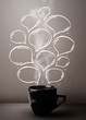 Coffee mug with hand drawn speech bubbles