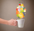 Tea cup with colorful speech bubbles