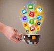 Coffee mug with colorful media icons