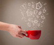 Coffee mug with hand drawn kitchen accessories
