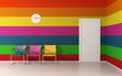 Colorful interior - horizontal colored lines on wall