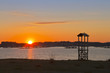 Lifeguard tower at sunset