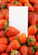 Fresh strawberries background with blank card