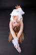 portrait beautiful blonde woman in white gloves
