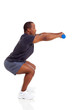 Photo: side view of muscle man exercising using dumbbells side view of muscle man exercising using dumbbells