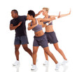 group of young adult doing fitness dance