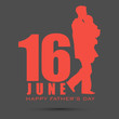 Red silhouette of a father and child with text 16th June on gre
