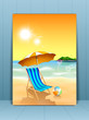 Vektor: Summer holidays concept with beach chair at seaside in morning t Summer holidays concept with beach chair at seaside in morning t