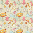 Underwater creatures cute cartoon seamless pattern