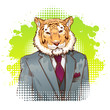 Realistic cartoon tiger wearing a tuxedo