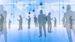 Silhouettes of business people made with binary codes