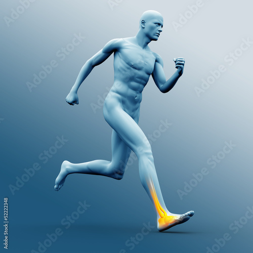 Illustration: Blue human figure running with highlighted ankle Blue human figure running with highlighted ankle