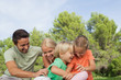 Happy family sitting and messing together