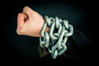 Hand wrapped in chain and lock
