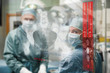 Surgeons checking holographic x-ray display