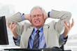 Stressed businessman with four arms