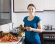 housewife cooking sea food specialties