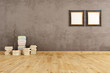 Illustration: Empty interior with books on a wooden floor Empty interior with books on a wooden floor