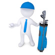 3d white man holding a golf ball
