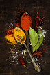 spices on a wooden board