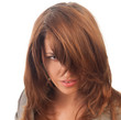 dark-eyed female with the hair hanging down over the face