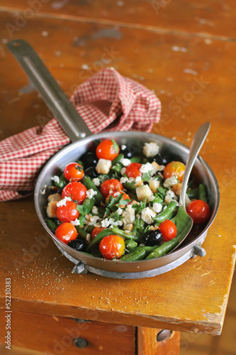 Photo: Warm salad with french beans, cherry tomatoes Warm salad with french beans, cherry tomatoes