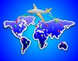 Vector: World Map Sticker with Plane-Mappa Mondiale con Aereo-Vector World Map Sticker with Plane-Mappa Mondiale con Aereo-Vector