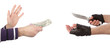 Robber with knife taking money from victim