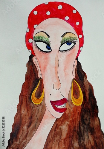 Illustration: Portrait of gypsy woman. Watercolours on paper Portrait of gypsy woman. Watercolours on paper