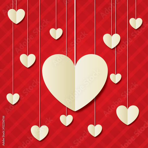 Vector: Paper hearts red background. Valentines day card. Paper hearts red background. Valentines day card.