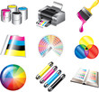 printing and CMYK colors icons detailed vector set