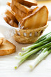 rusks of white bread in a wicker bread bins