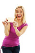 Photo: Gift card woman excited on white background Gift card woman excited on white background
